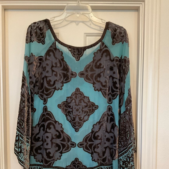 Hale Bob Turquoise/Brown Burnout Velvet Embellished Tunic - S - Picture 6 of 12